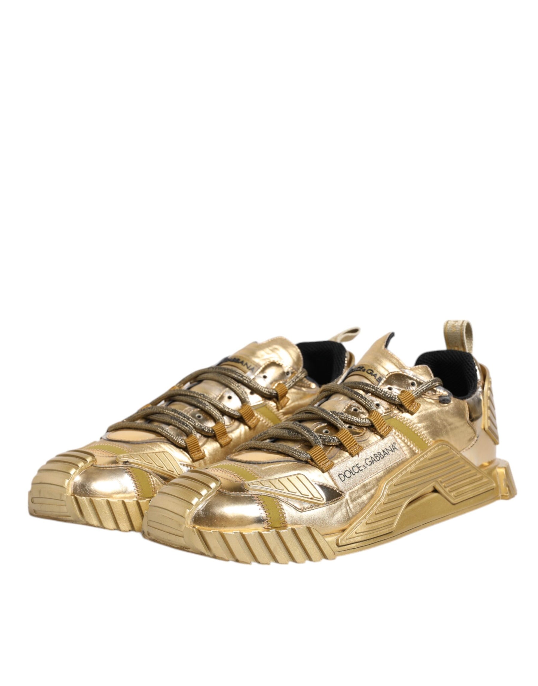 Dolce & Gabbana Gold Stretch Lace Up NS1 Sneakers Shoes | Regal Royce