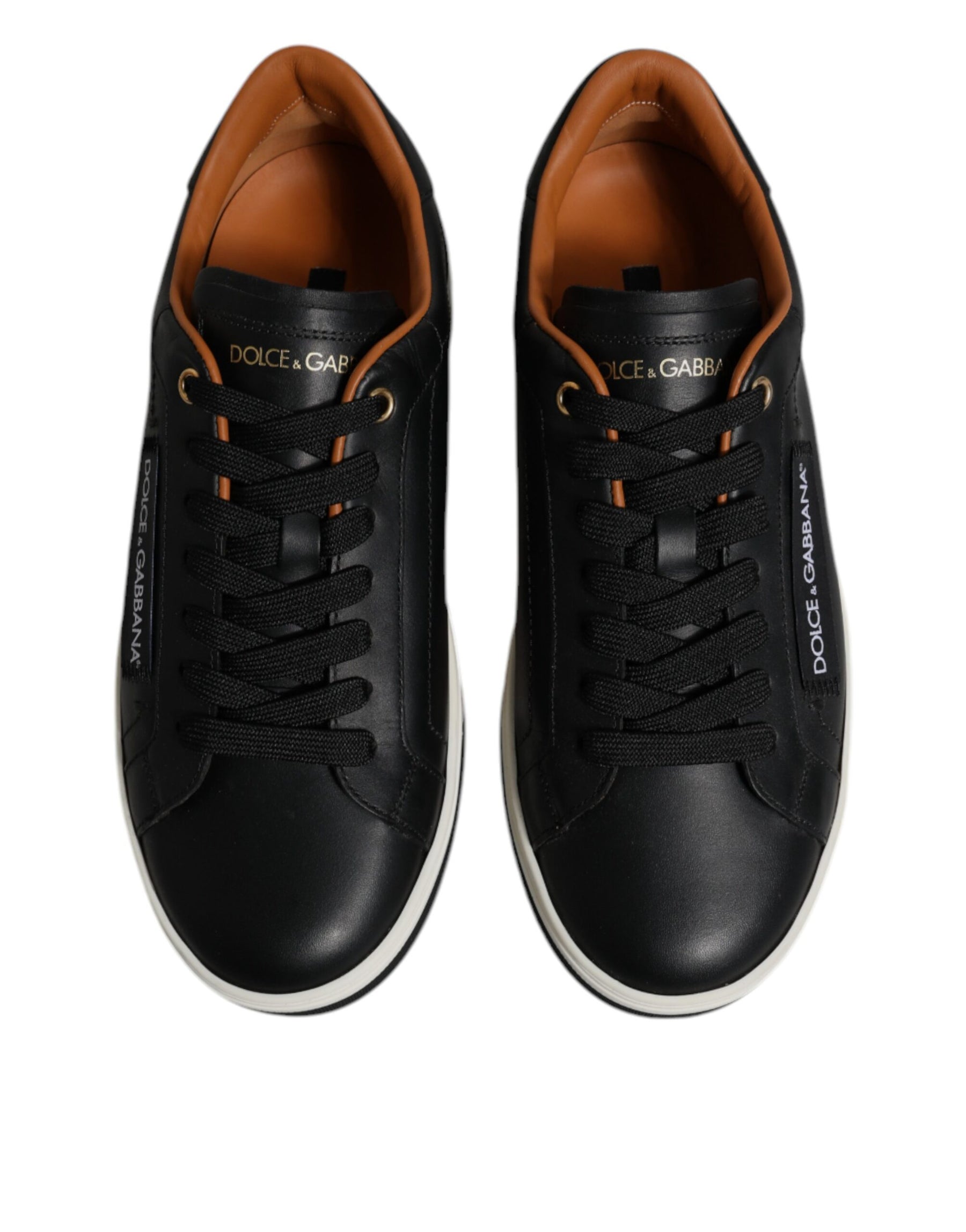 Dolce & Gabbana Black Leather Low Top Men Sneakers Shoes | Regal Royce