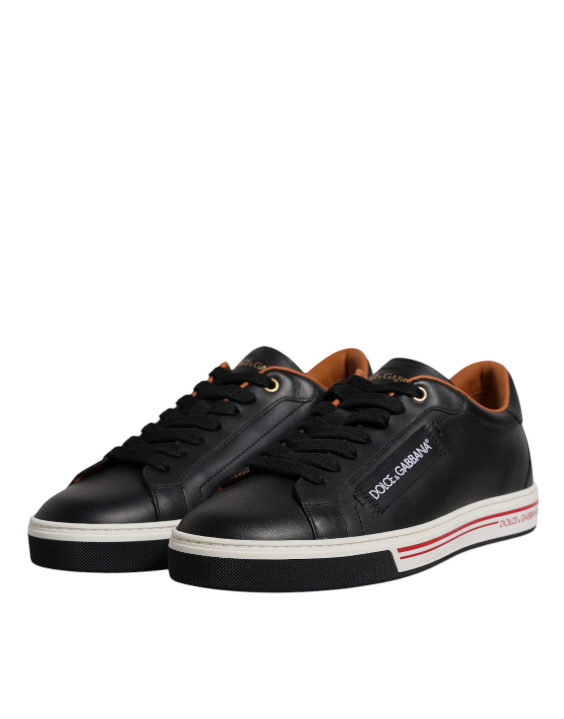 Dolce & Gabbana Black Leather Low Top Men Sneakers Shoes | Regal Royce