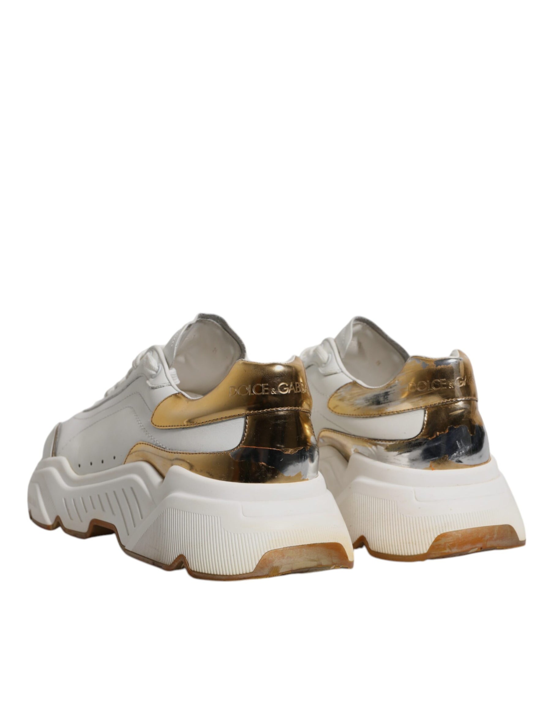 Dolce & Gabbana White Gold DAYMASTER Leather Sneakers Shoes | Regal Royce
