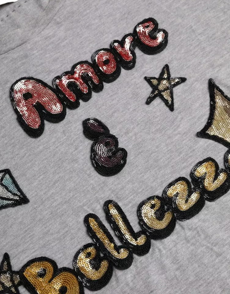 Dolce & Gabbana Gray Cotton L'Amore E'Bellezza Top T-shirt | Regal Royce