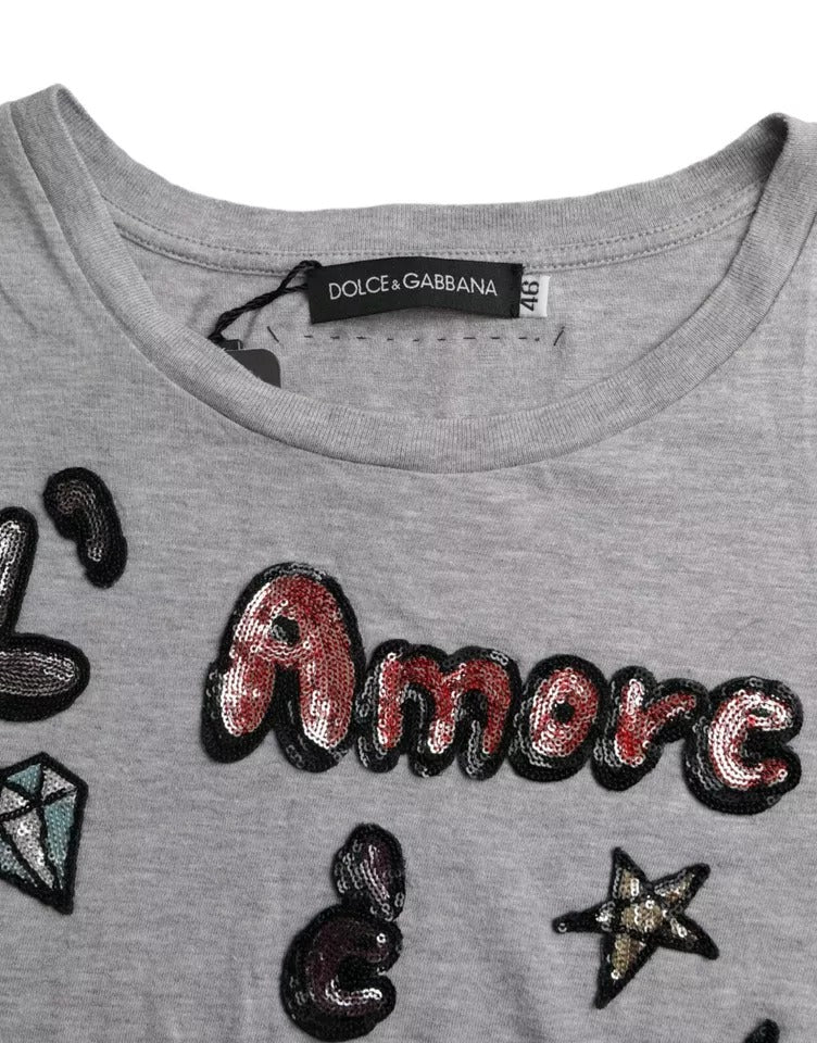 Dolce & Gabbana Gray Cotton L'Amore E'Bellezza Top T-shirt | Regal Royce
