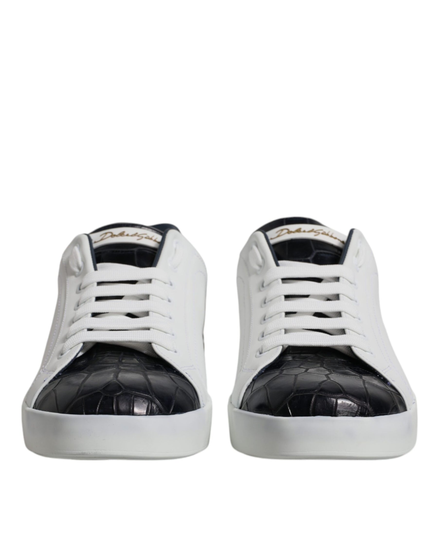 Dolce & Gabbana White Black Leather Portofino Sneakers Shoes | Regal Royce