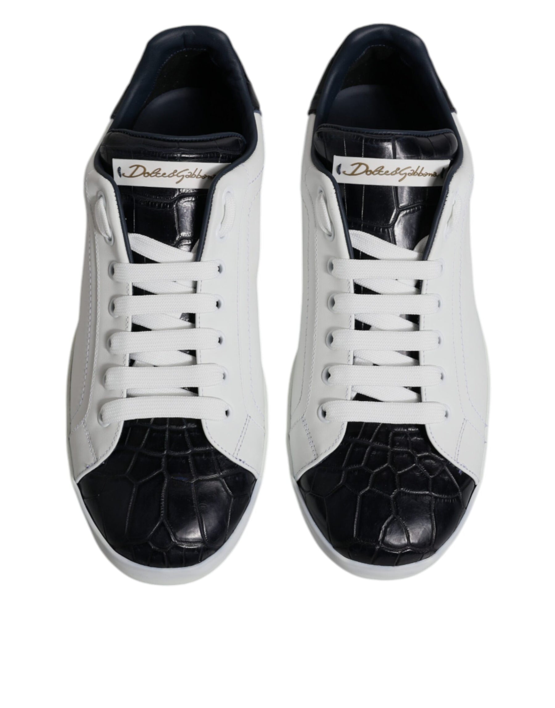 Dolce & Gabbana White Black Leather Portofino Sneakers Shoes | Regal Royce