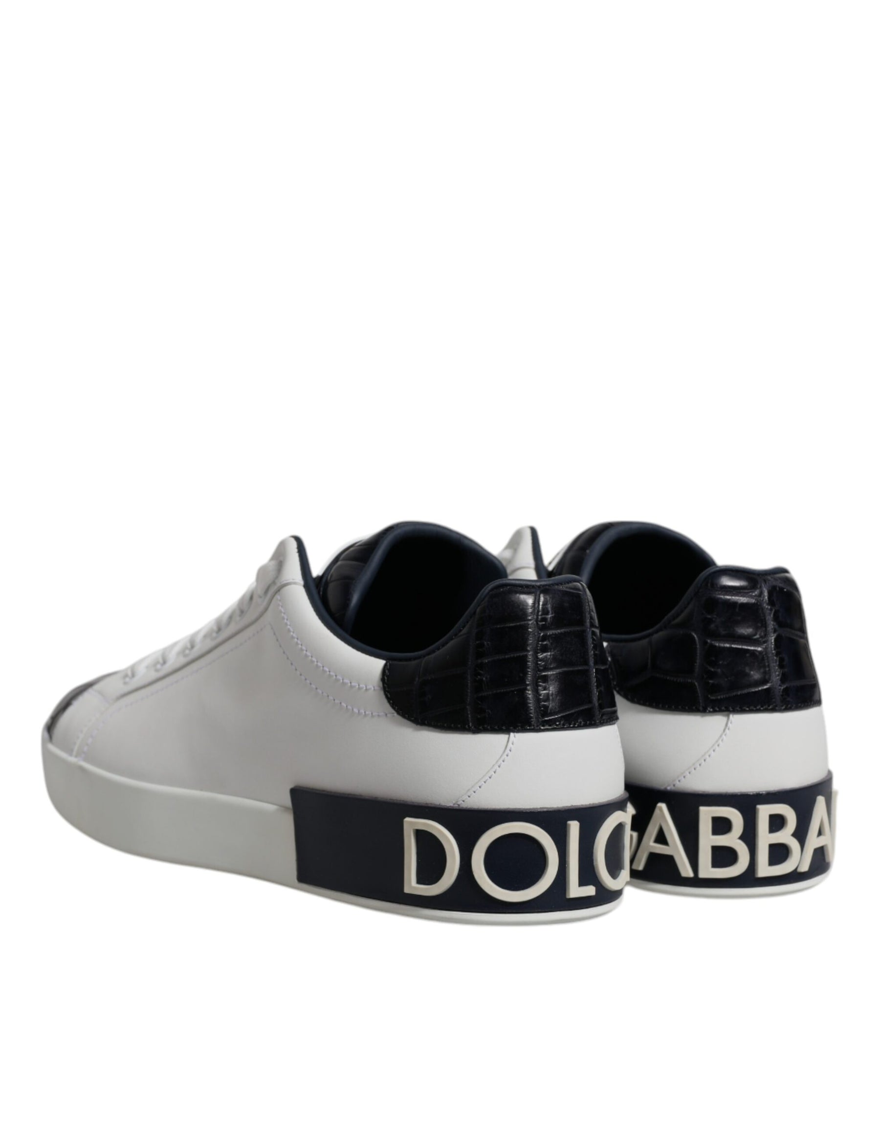 Dolce & Gabbana White Black Leather Portofino Sneakers Shoes | Regal Royce