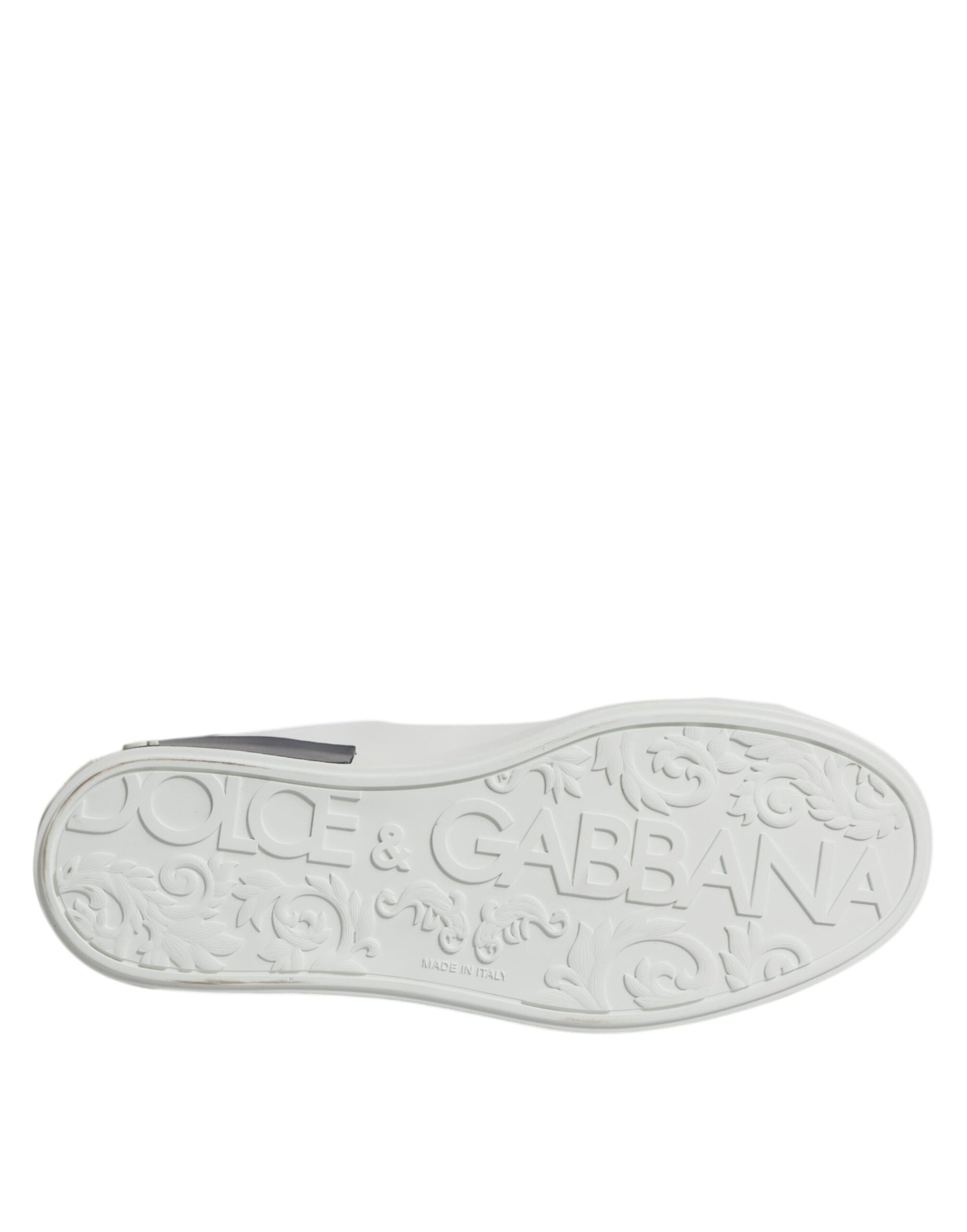 Dolce & Gabbana White Black Leather Portofino Sneakers Shoes | Regal Royce