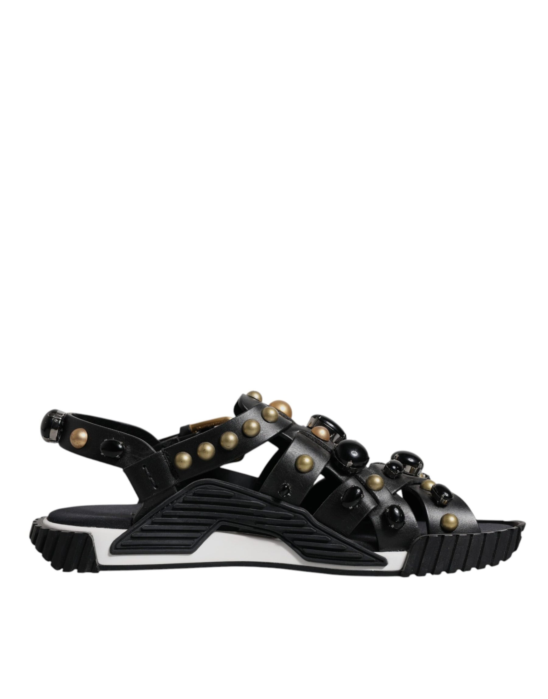 Dolce & Gabbana Black Leather Studded Slides Sandals Shoes | Regal Royce