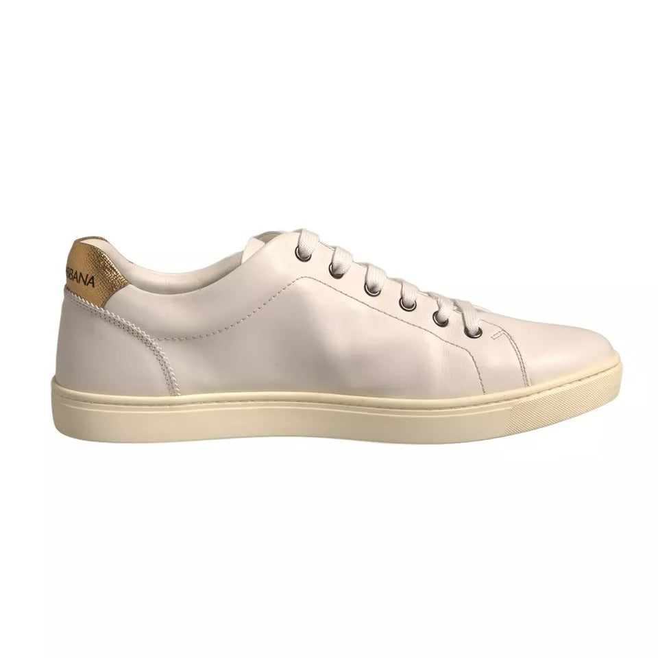 Dolce & Gabbana White Leather Heart Embellished Sneakers Shoes | Regal Royce