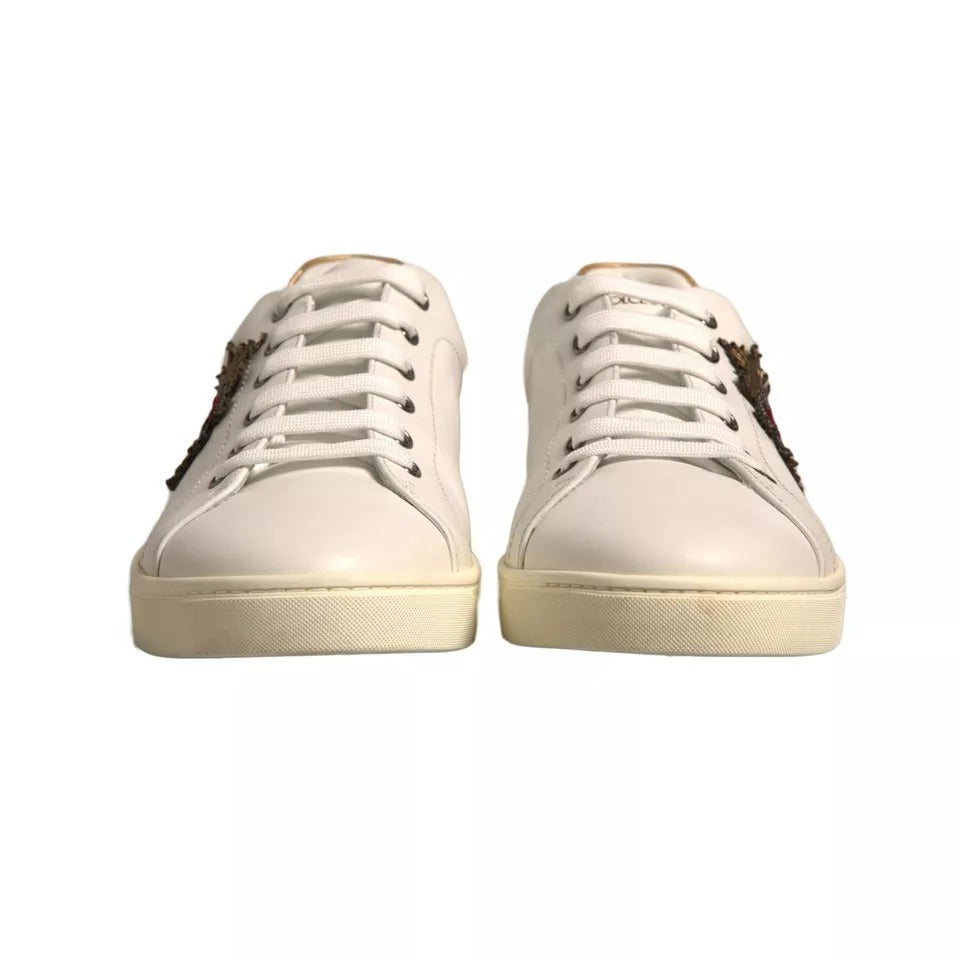 Dolce & Gabbana White Leather Heart Embellished Sneakers Shoes | Regal Royce