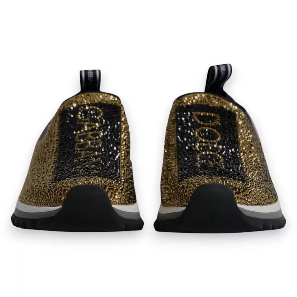 Dolce & Gabbana Gold Rhinestones Sorrento Sneakers Shoes | Regal Royce