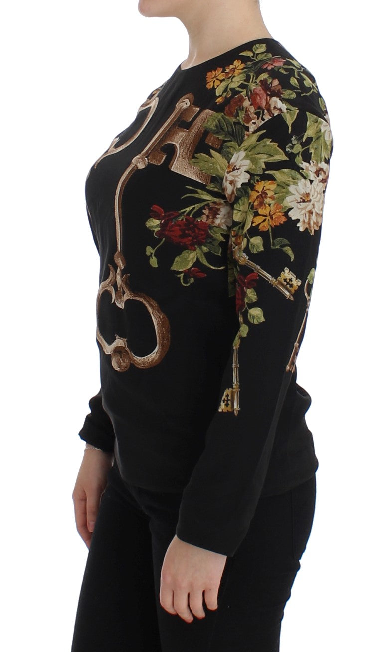 Dolce & Gabbana Black Key Floral Print Silk Blouse Top | Regal Royce