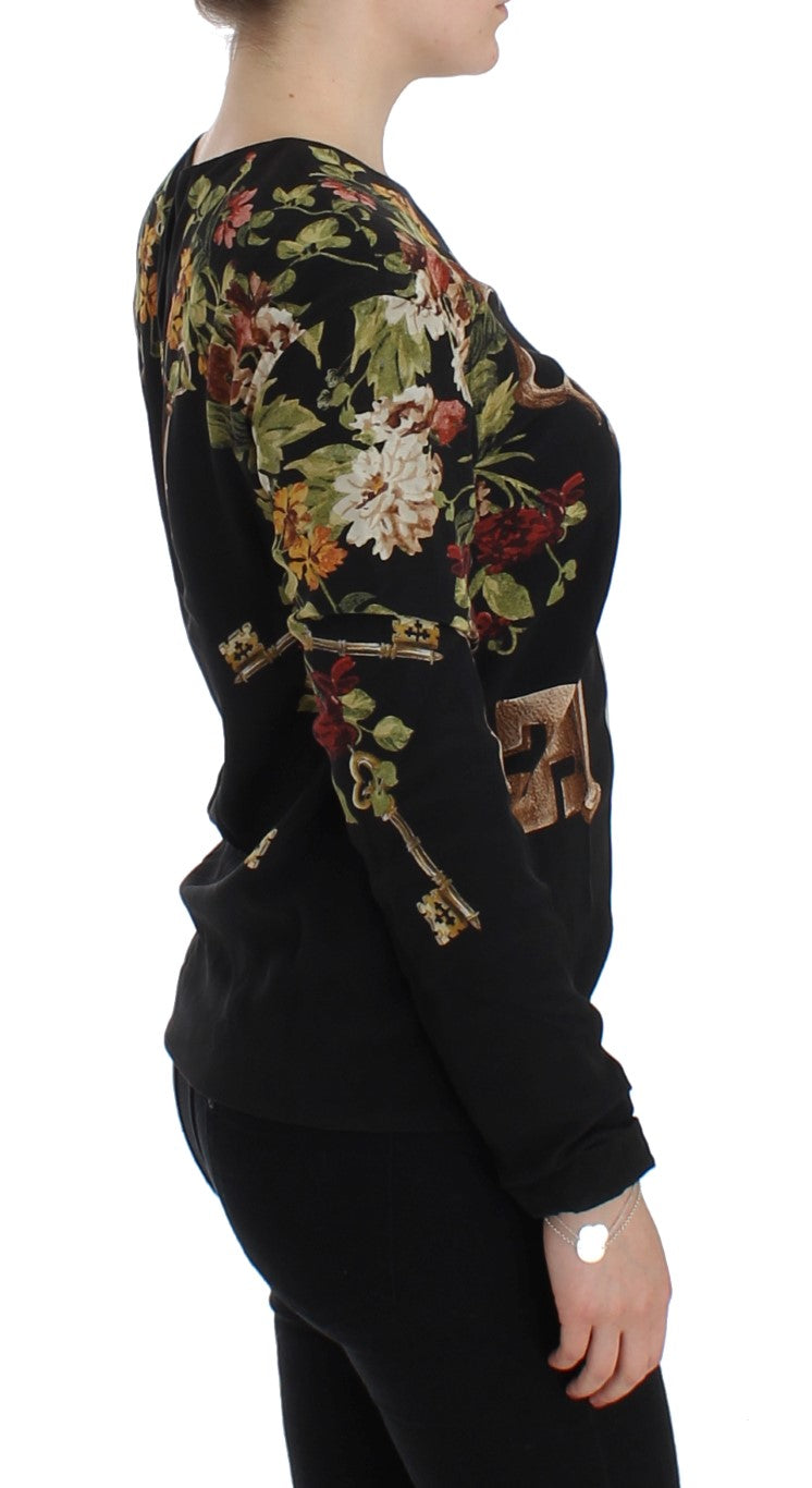 Dolce & Gabbana Black Key Floral Print Silk Blouse Top | Regal Royce