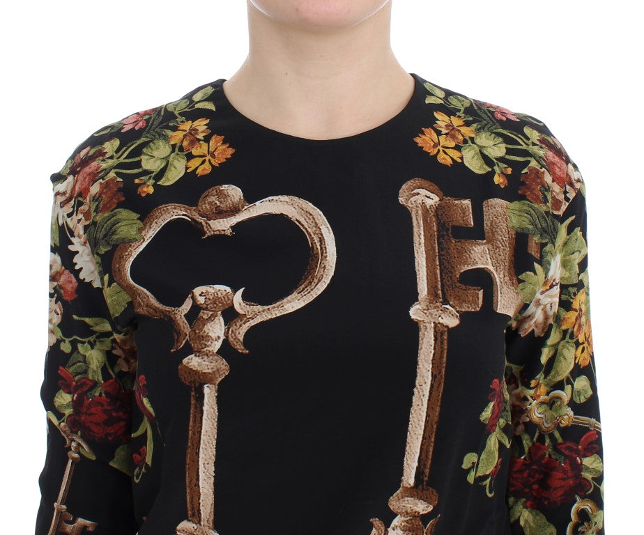 Dolce & Gabbana Black Key Floral Print Silk Blouse Top | Regal Royce