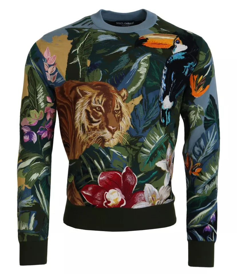 Dolce & Gabbana Jungle Wool Silk Pullover Logo Sweater | Regal Royce
