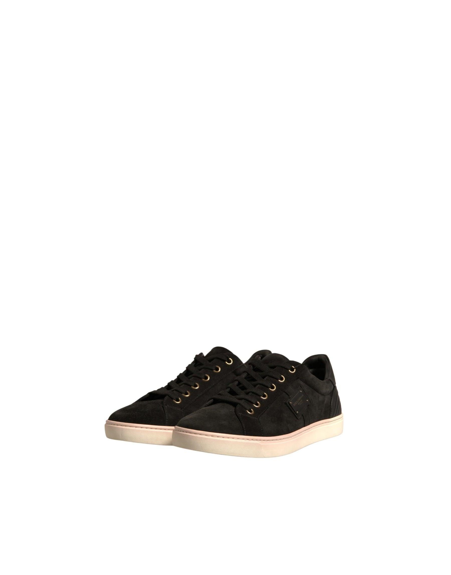 Dolce & Gabbana Black Logo Suede Leather Men Sneakers Shoes | Regal Royce