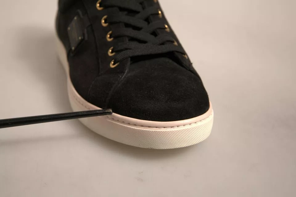 Dolce & Gabbana Black Logo Suede Leather Men Sneakers Shoes | Regal Royce
