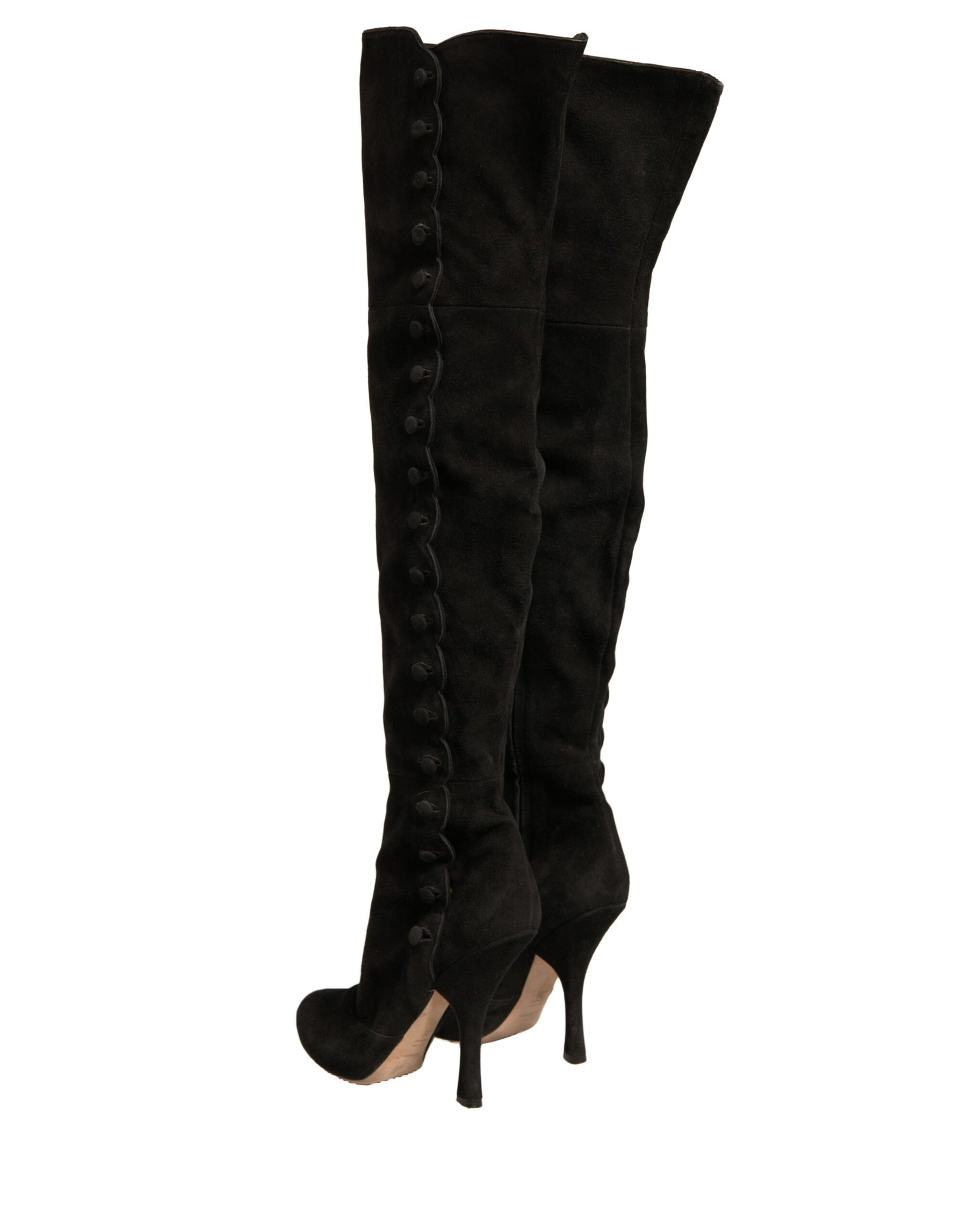 Dolce & Gabbana Black Suede Heels Knee High Boots Shoes | Regal Royce