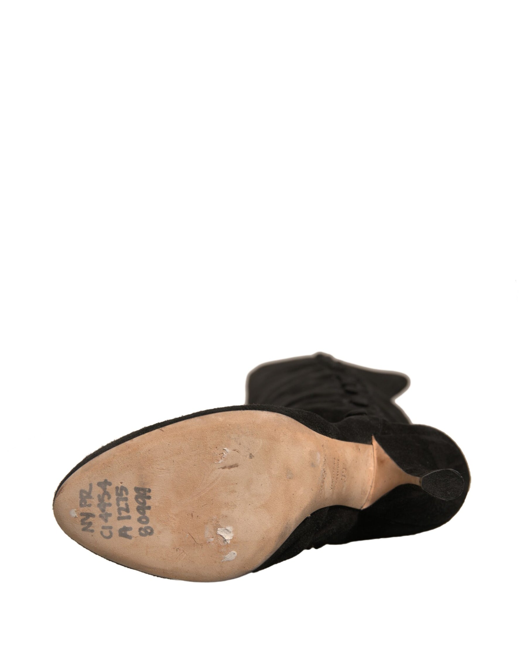 Dolce & Gabbana Black Suede Heels Knee High Boots Shoes | Regal Royce