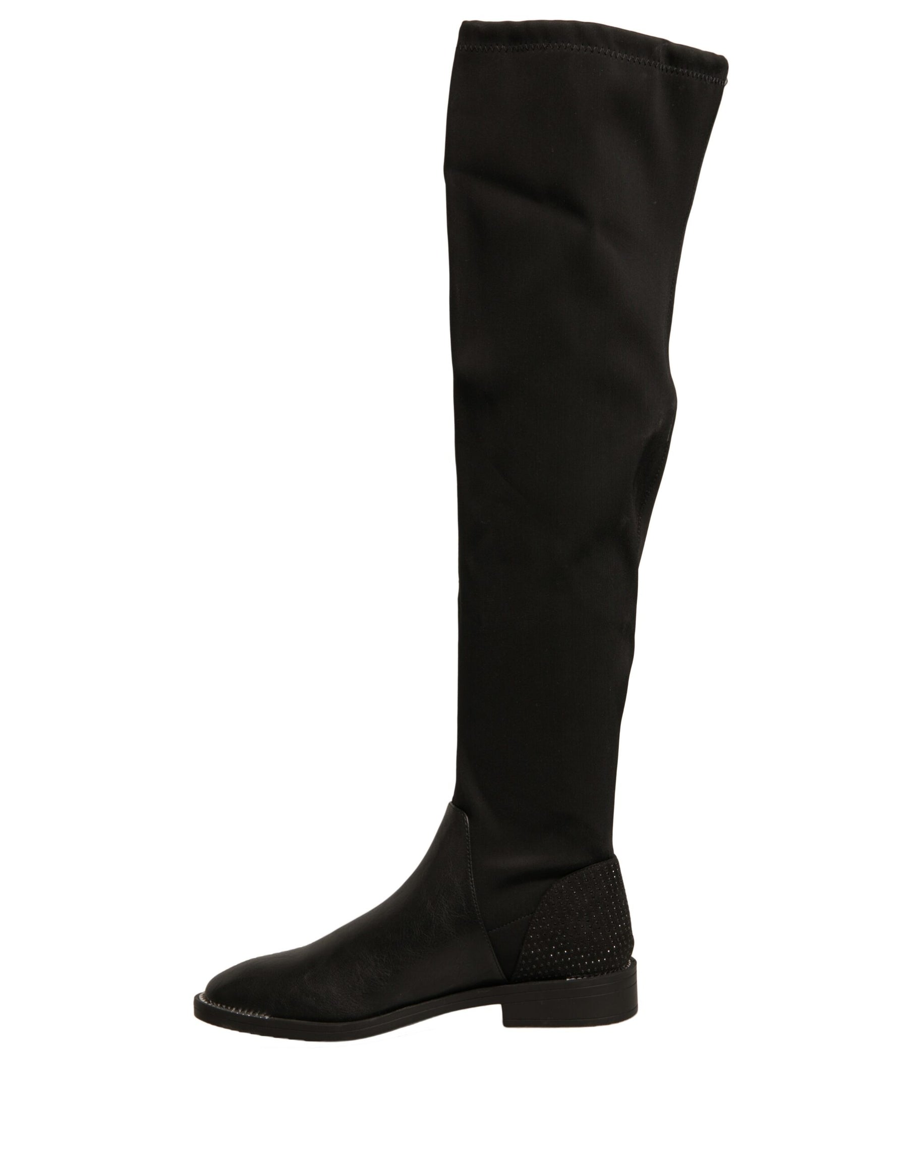 MY TWIN Black Leather Suede Flats High Boots Shoes | Regal Royce