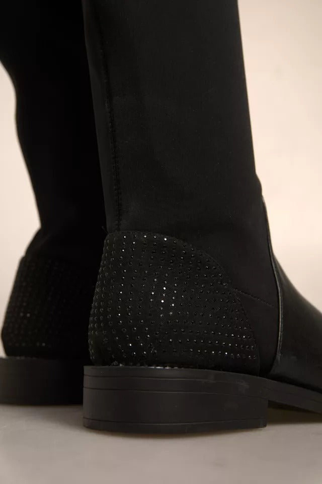 MY TWIN Black Leather Suede Flats High Boots Shoes | Regal Royce