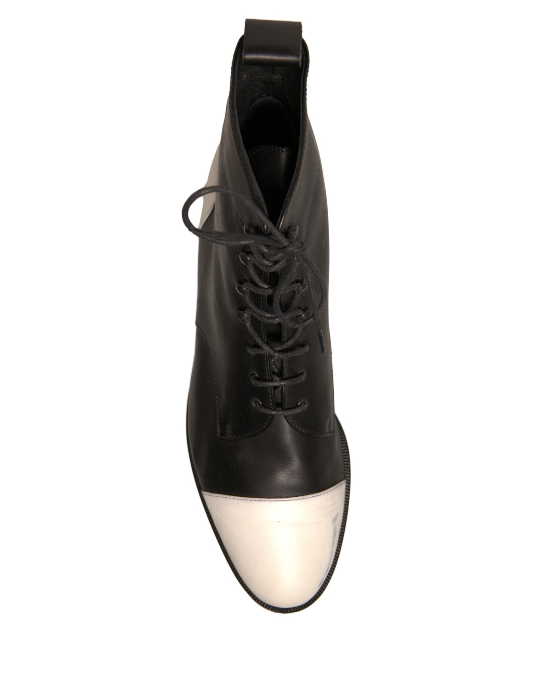 Sergio Rossi Black White Leather Lace Up Flats Ankle Boots Shoes | Regal Royce