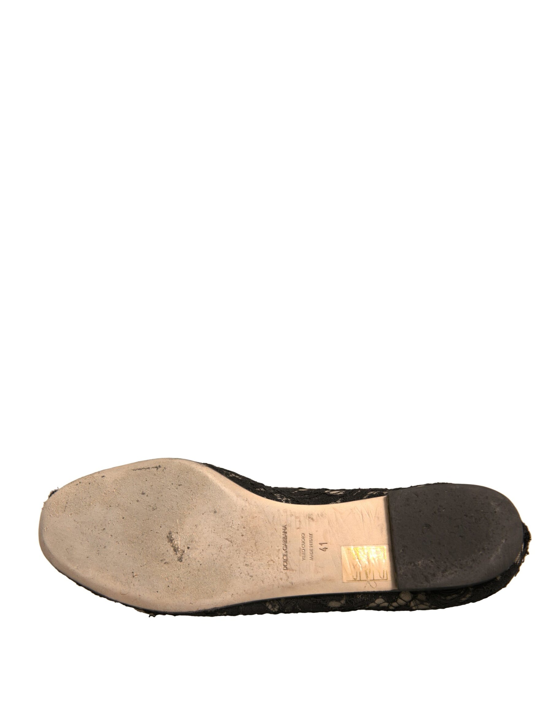 Dolce & Gabbana Black Taormina Lace Slip On Flats Shoes | Regal Royce