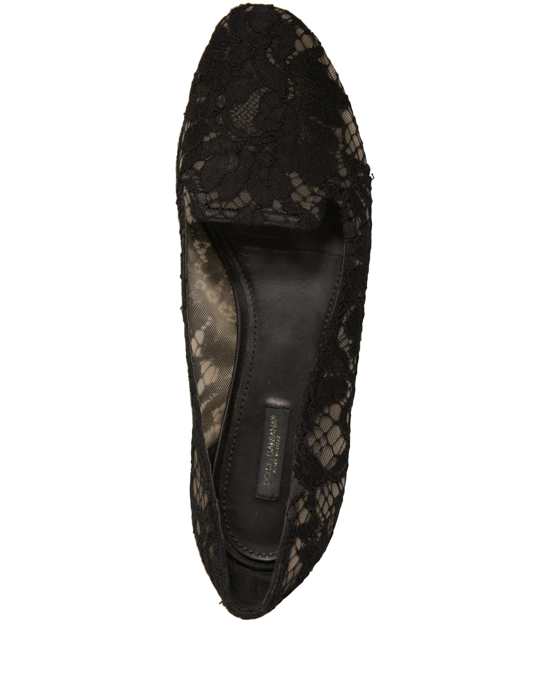 Dolce & Gabbana Black Taormina Lace Slip On Flats Shoes | Regal Royce
