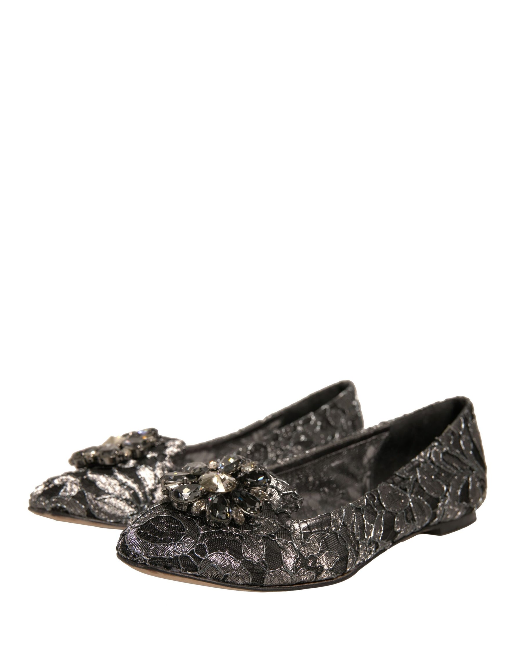 Dolce & Gabbana Silver Crystal Loafer Lace Ballet Flats Shoes | Regal Royce