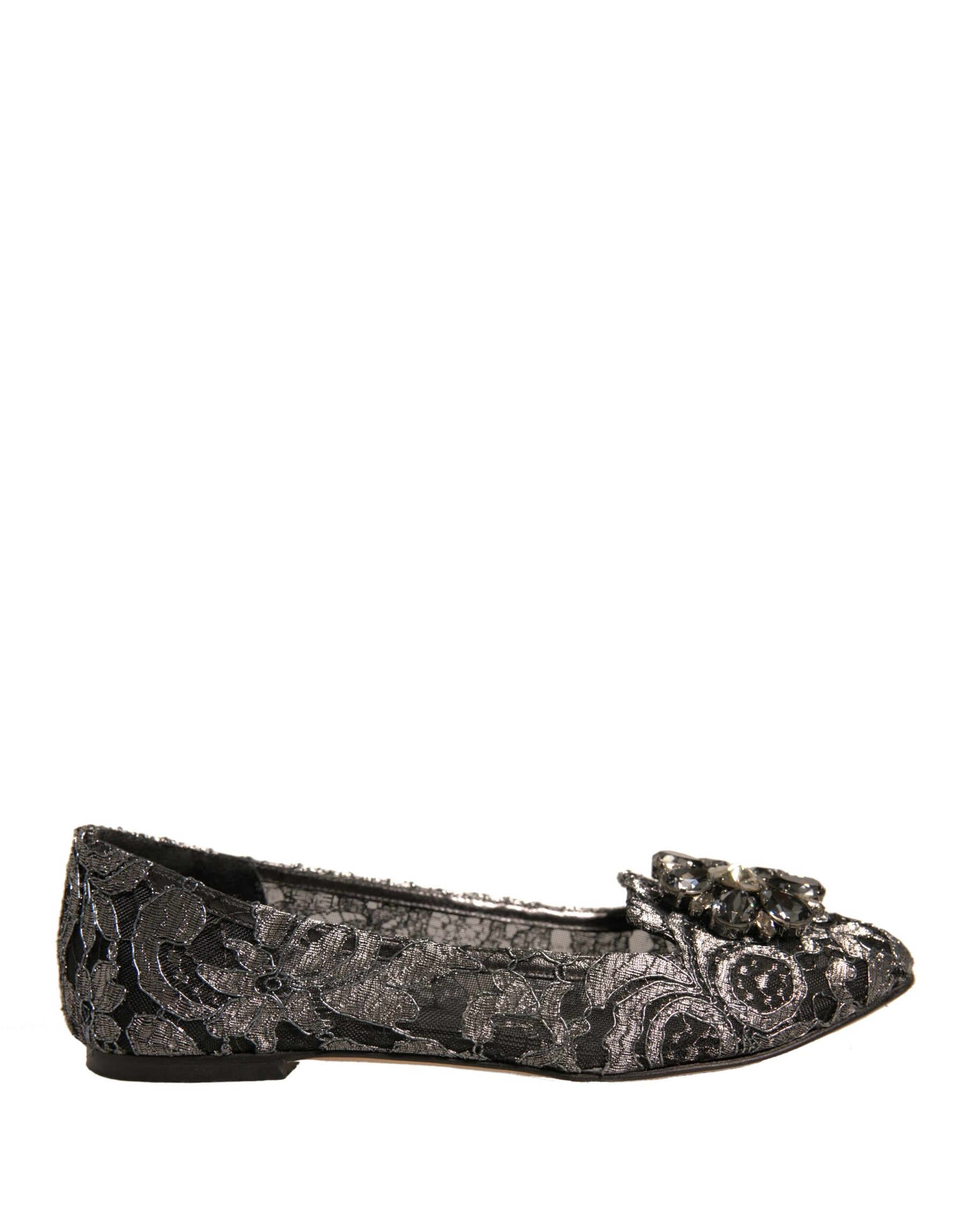Dolce & Gabbana Silver Crystal Loafer Lace Ballet Flats Shoes | Regal Royce