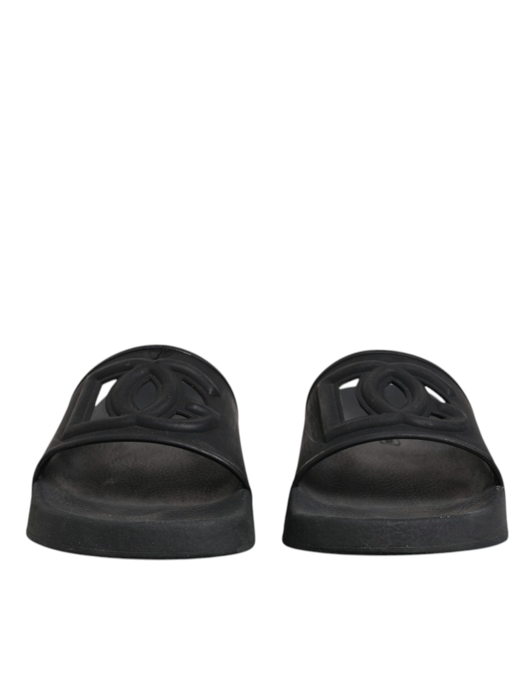 Dolce & Gabbana Black Rubber Slides Sandals Beachwear Shoes | Regal Royce
