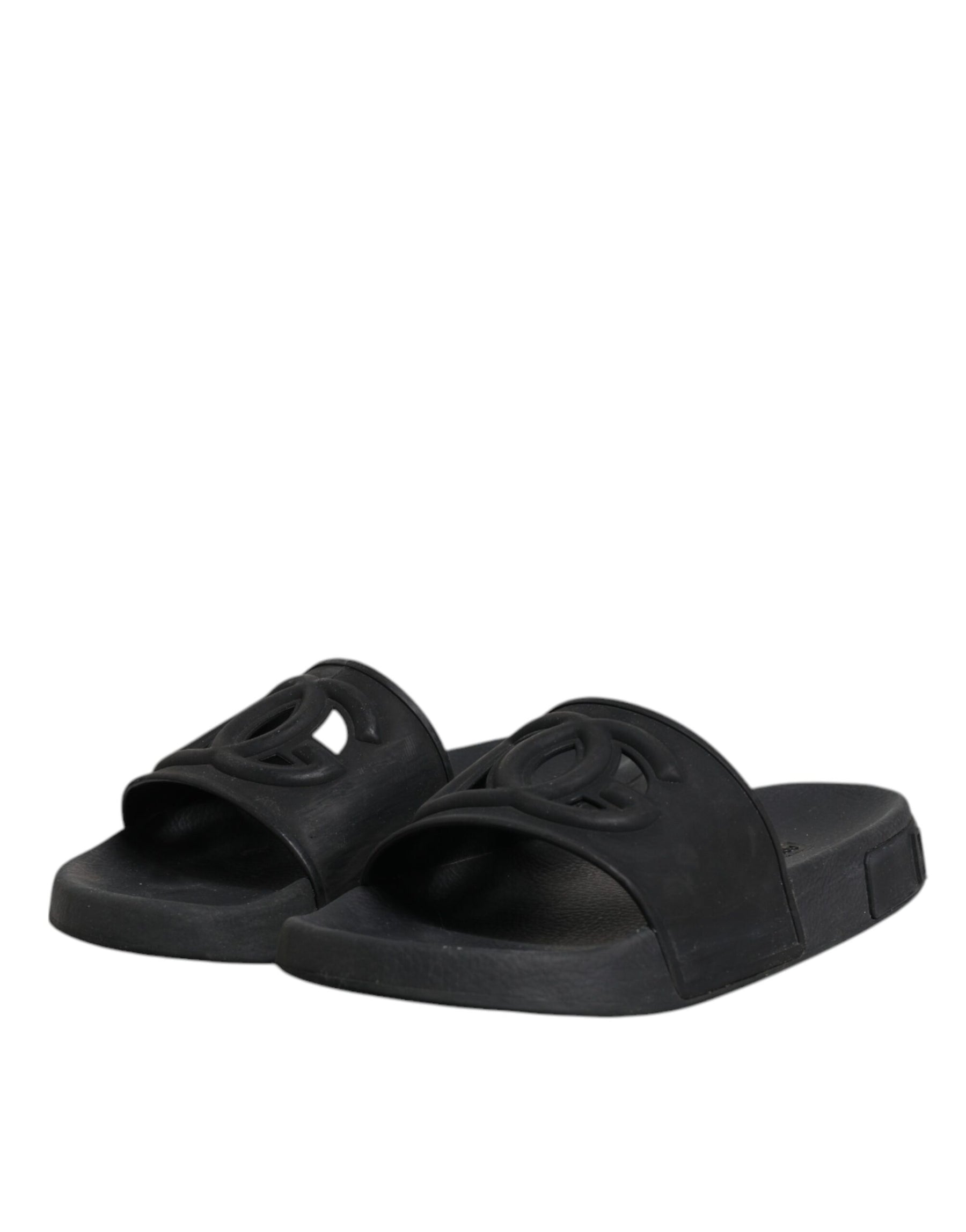 Dolce & Gabbana Black Rubber Slides Sandals Beachwear Shoes | Regal Royce