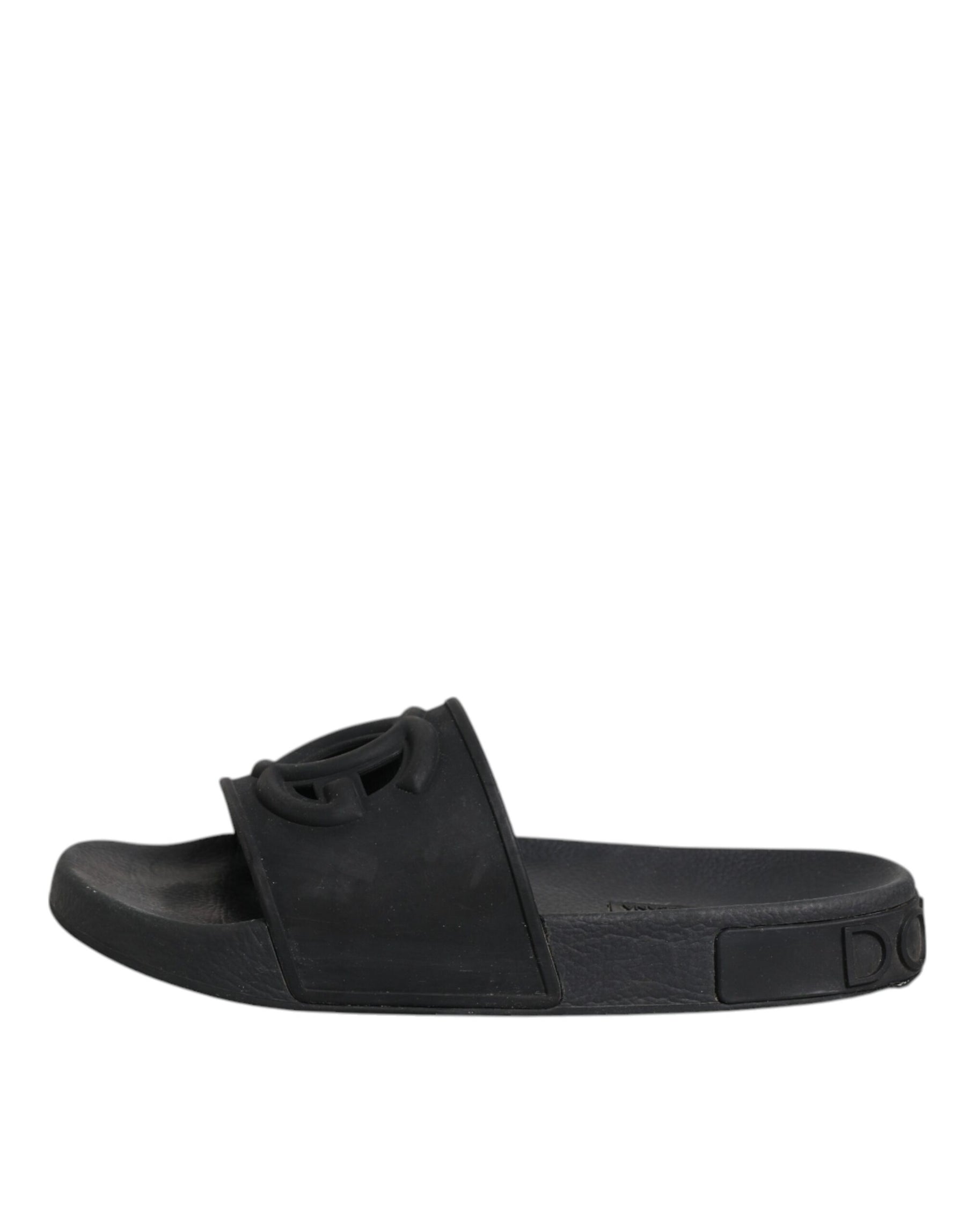 Dolce & Gabbana Black Rubber Slides Sandals Beachwear Shoes | Regal Royce
