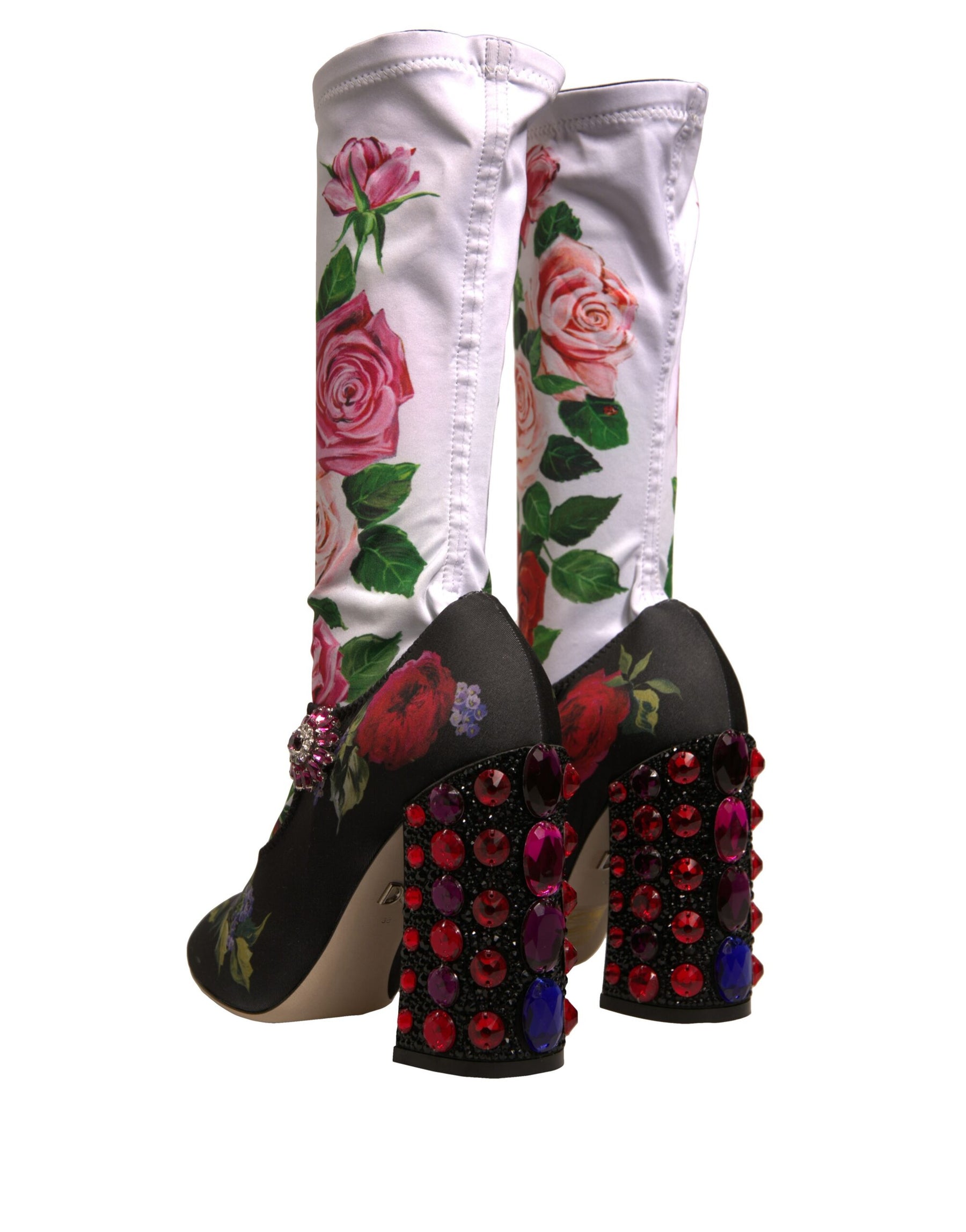 Dolce & Gabbana Black Floral Socks Crystal Boots Jersey Shoes | Regal Royce