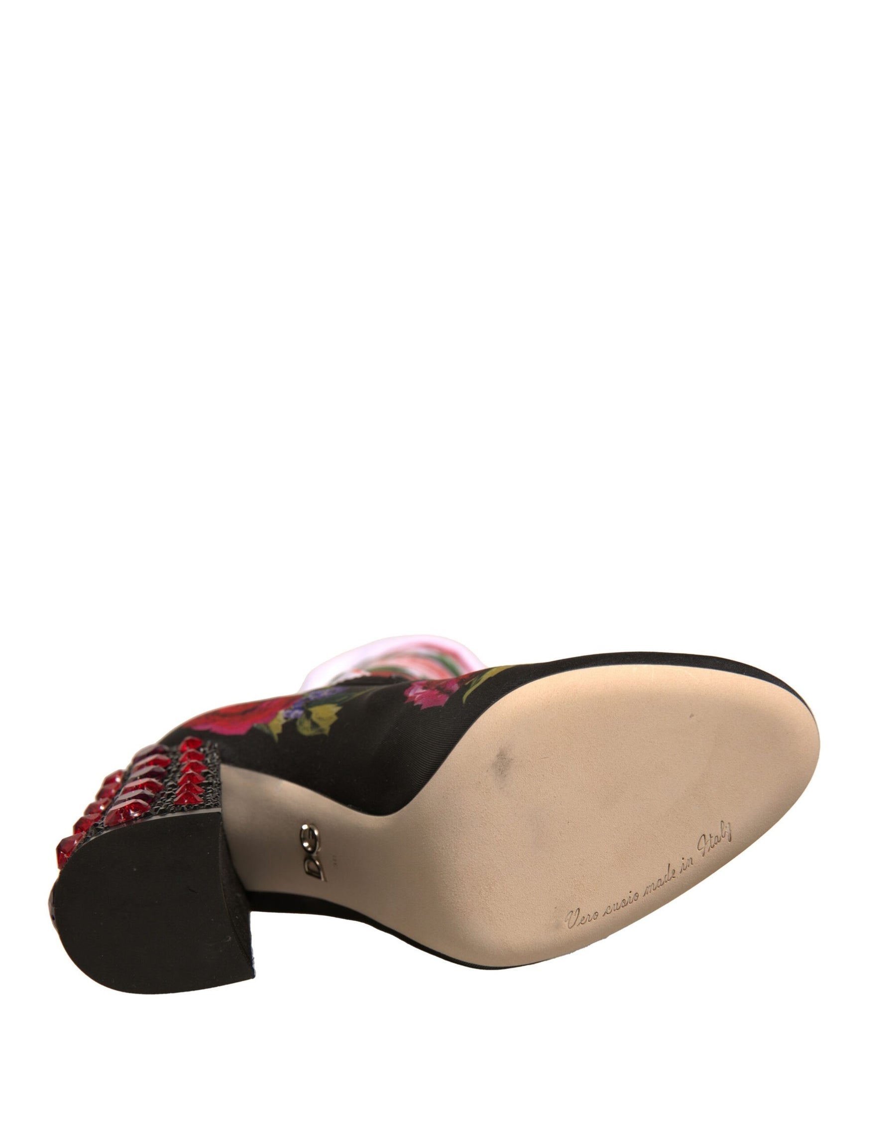 Dolce & Gabbana Black Floral Socks Crystal Boots Jersey Shoes | Regal Royce