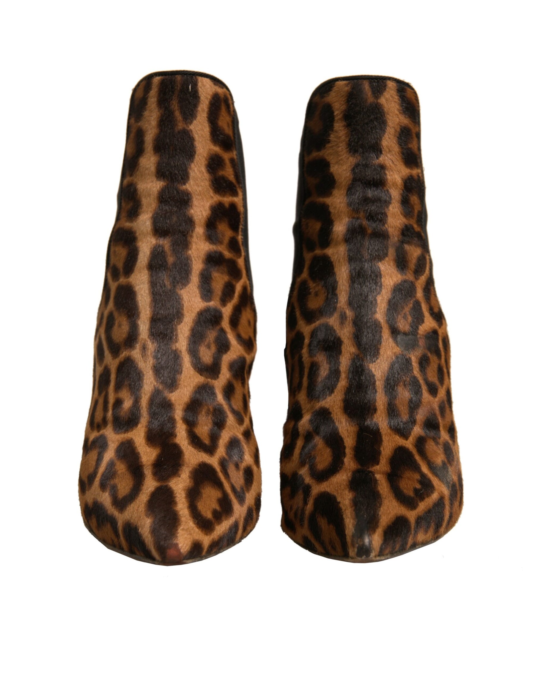 Dolce & Gabbana Brown Leopard Leather Stretch Heels Boots Shoes | Regal Royce