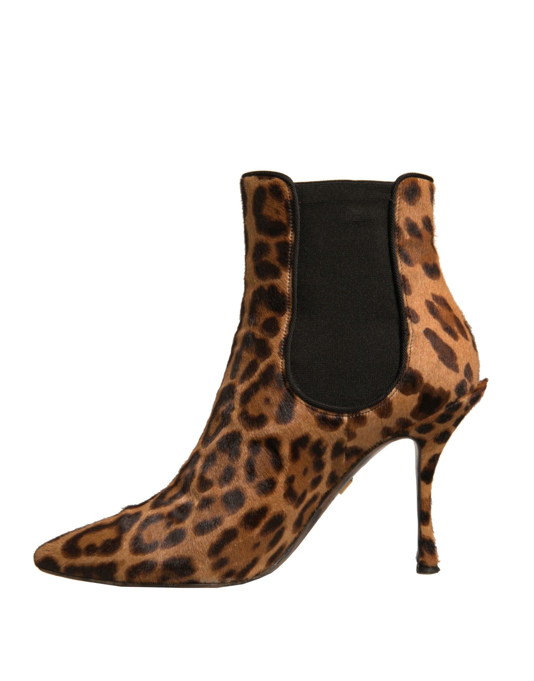 Dolce & Gabbana Brown Leopard Leather Stretch Heels Boots Shoes | Regal Royce