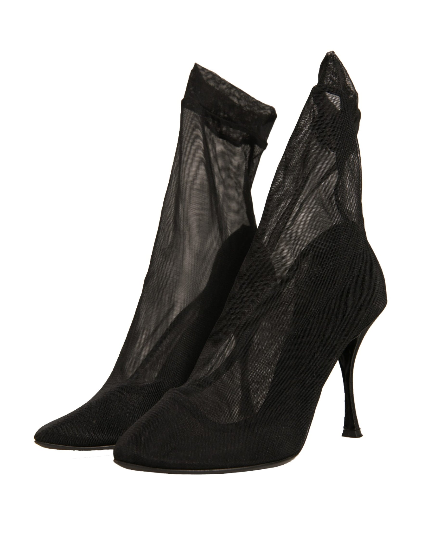 Dolce & Gabbana Black Silk Mesh Sock Style Heels Boots Shoes | Regal Royce