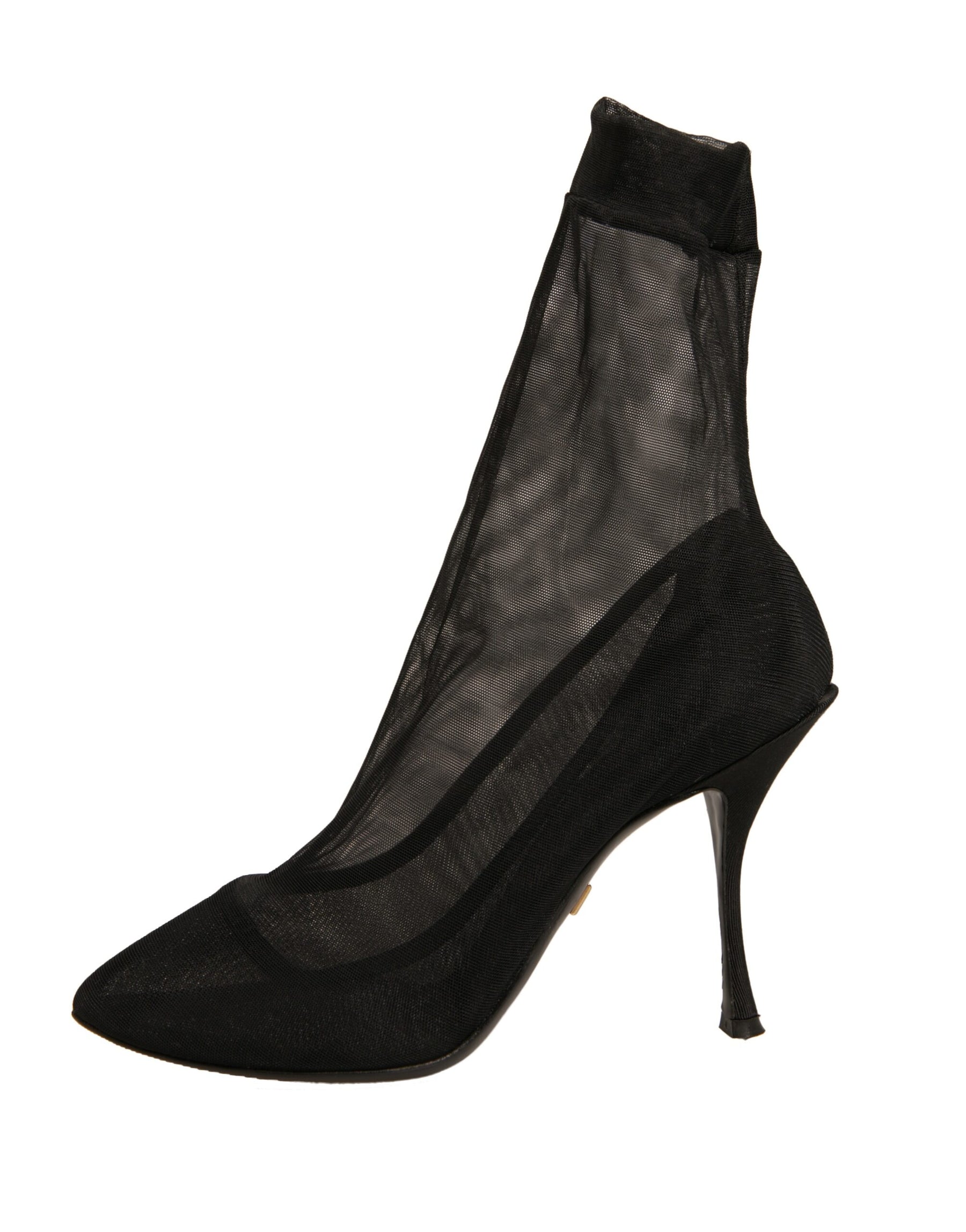 Dolce & Gabbana Black Silk Mesh Sock Style Heels Boots Shoes | Regal Royce