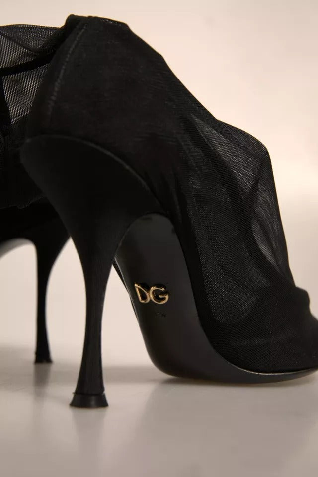 Dolce & Gabbana Black Silk Mesh Sock Style Heels Boots Shoes | Regal Royce