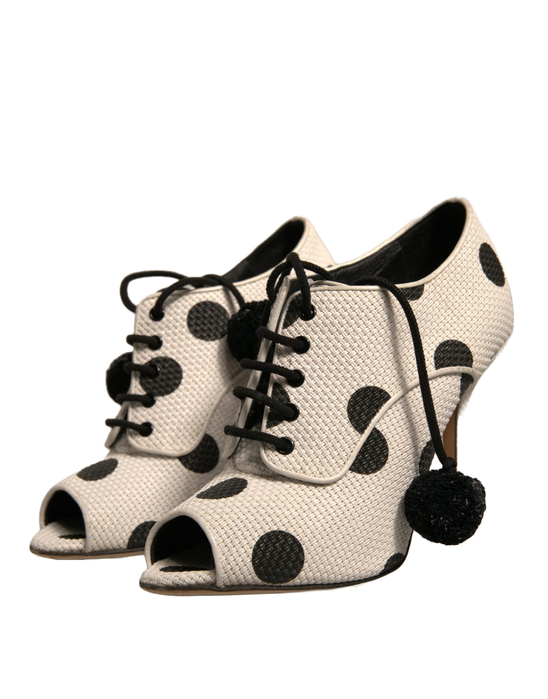 Dolce & Gabbana White Black Polka Dot Peep Toe Ankle Boots Shoes | Regal Royce