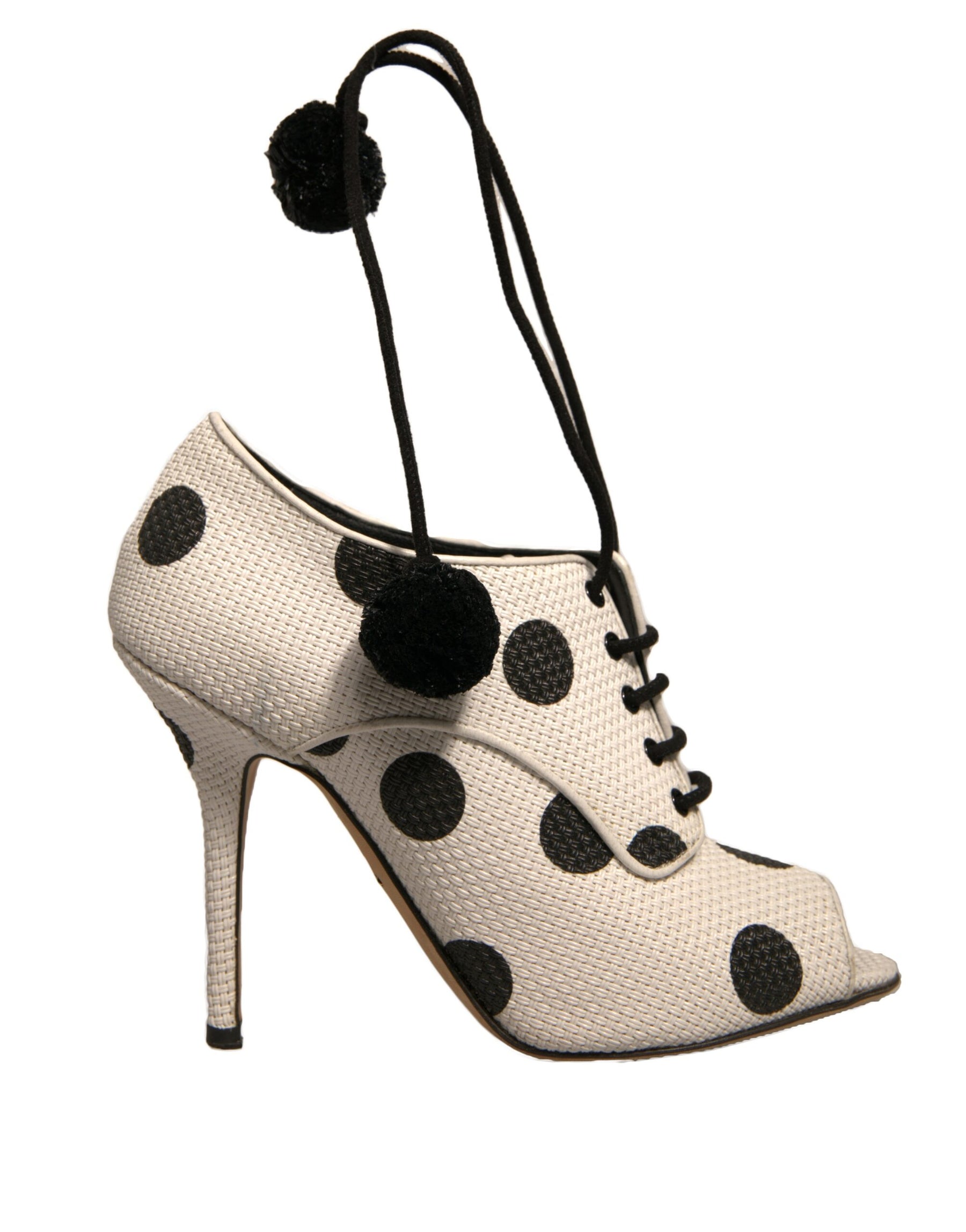 Dolce & Gabbana White Black Polka Dot Peep Toe Ankle Boots Shoes | Regal Royce