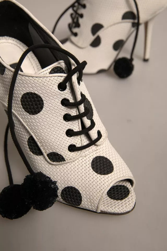 Dolce & Gabbana White Black Polka Dot Peep Toe Ankle Boots Shoes | Regal Royce