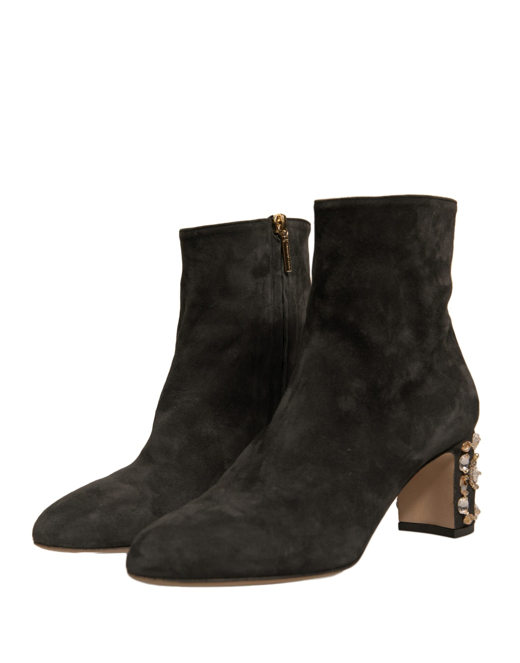 Dolce & Gabbana Black Embellished Heel Ankle Boots Shoes | Regal Royce