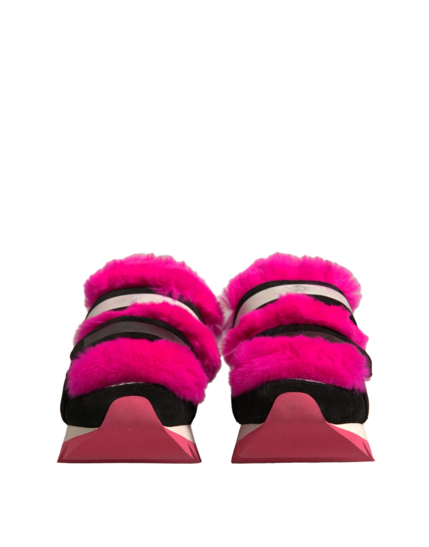Dolce & Gabbana Black Pink Fur Embellished Sneakers Shoes | Regal Royce