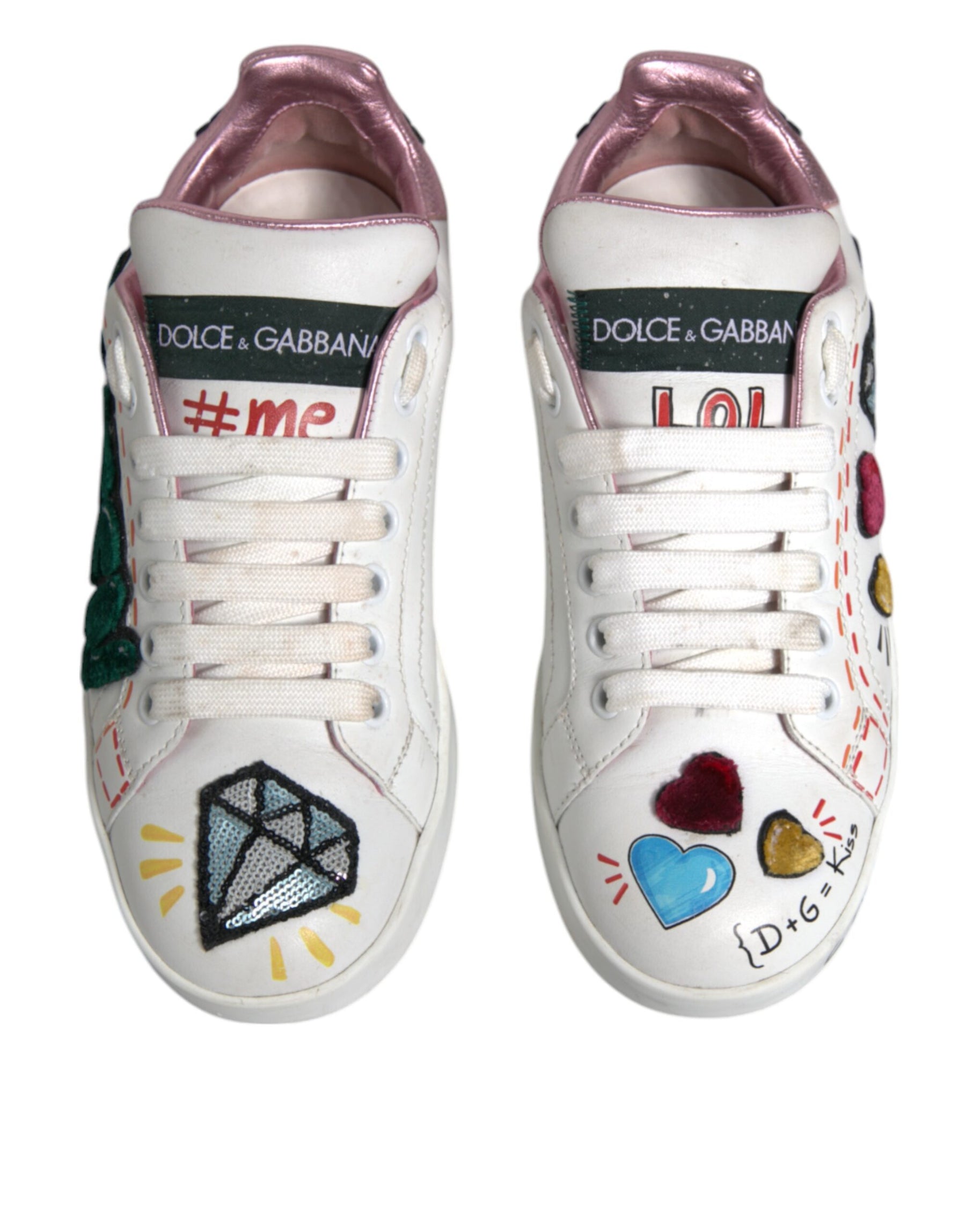 Dolce & Gabbana White Sequined Crystal Low Top Sneakers Shoes | Regal Royce