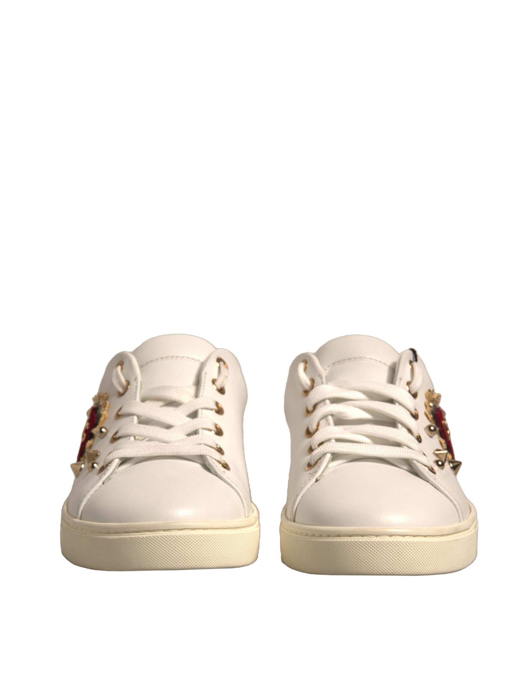 Dolce & Gabbana White Leather Gold Red Heart Sneakers Shoes | Regal Royce