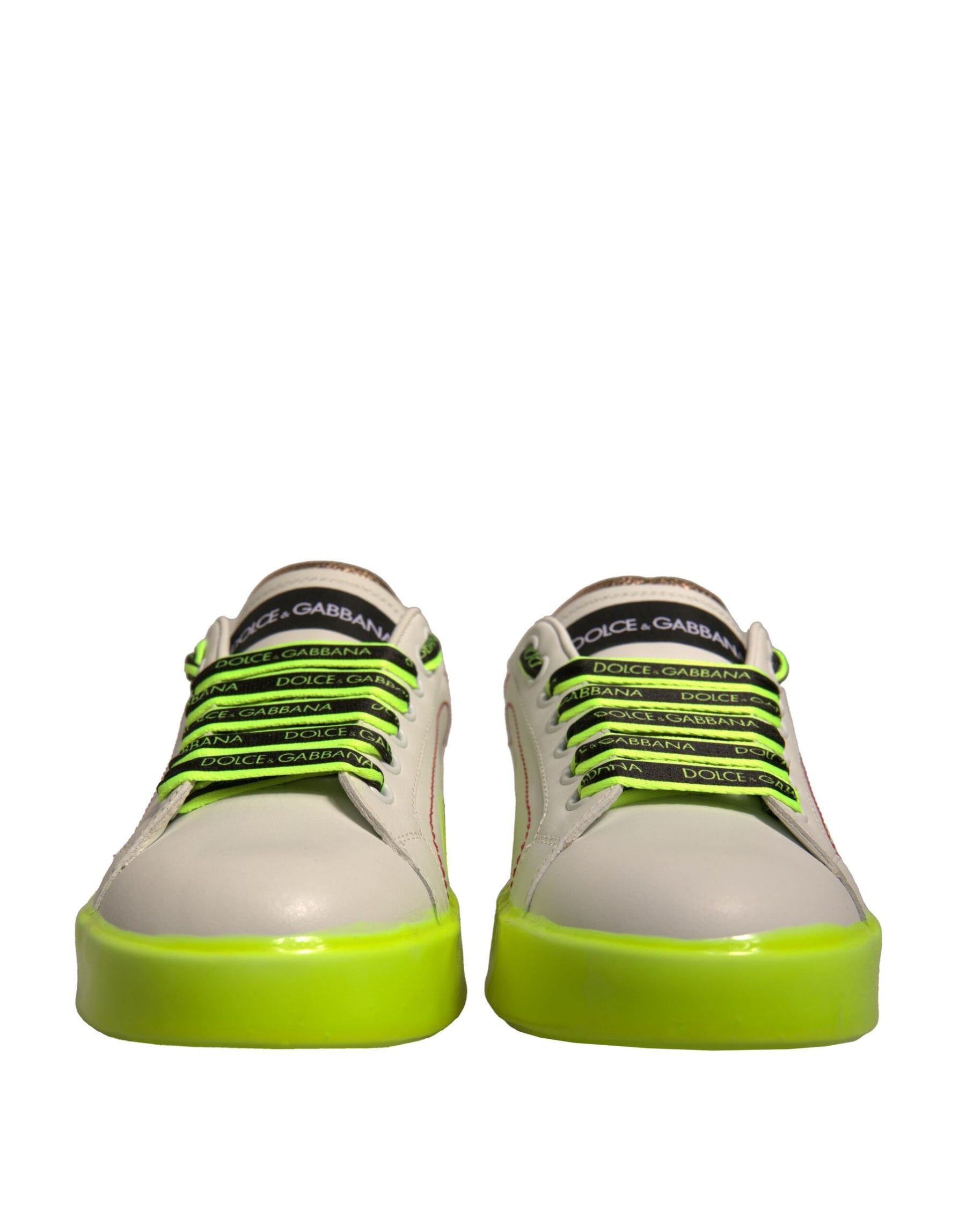 Dolce & Gabbana White Yellow Portofino Leather Sneakers Shoes | Regal Royce