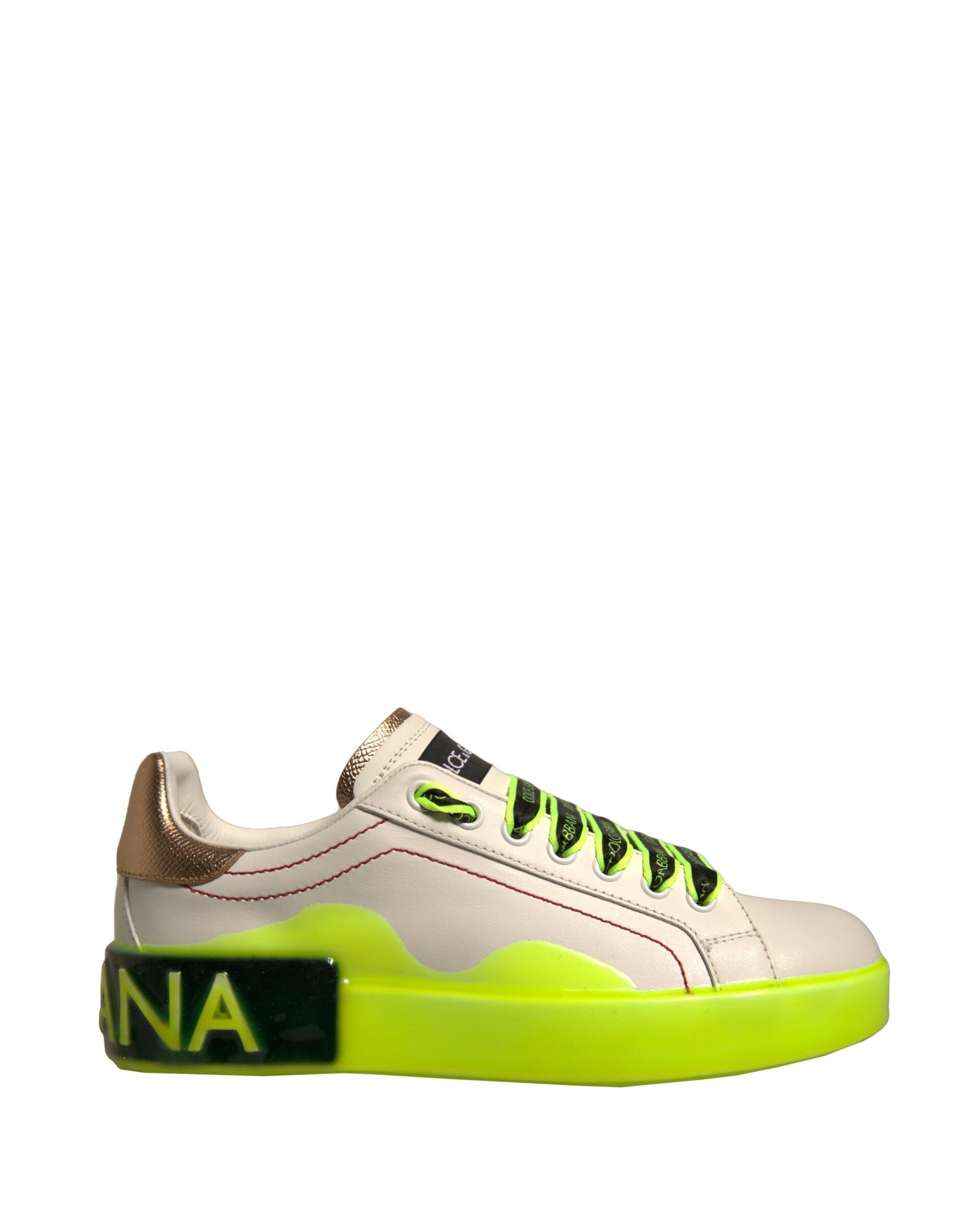 Dolce & Gabbana White Yellow Portofino Leather Sneakers Shoes | Regal Royce