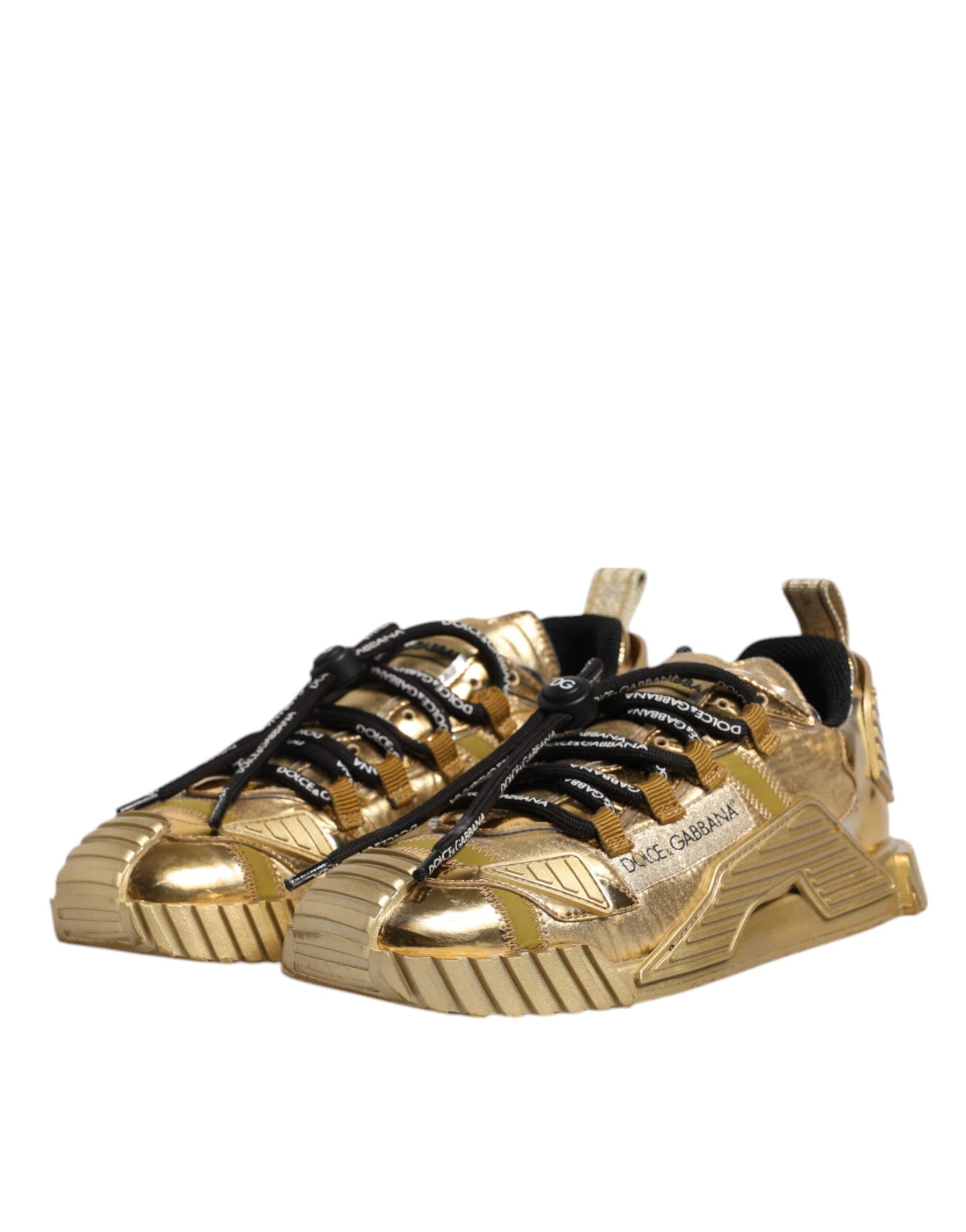 Dolce & Gabbana Gold Stretch Lace Up NS1 Sneakers Shoes | Regal Royce