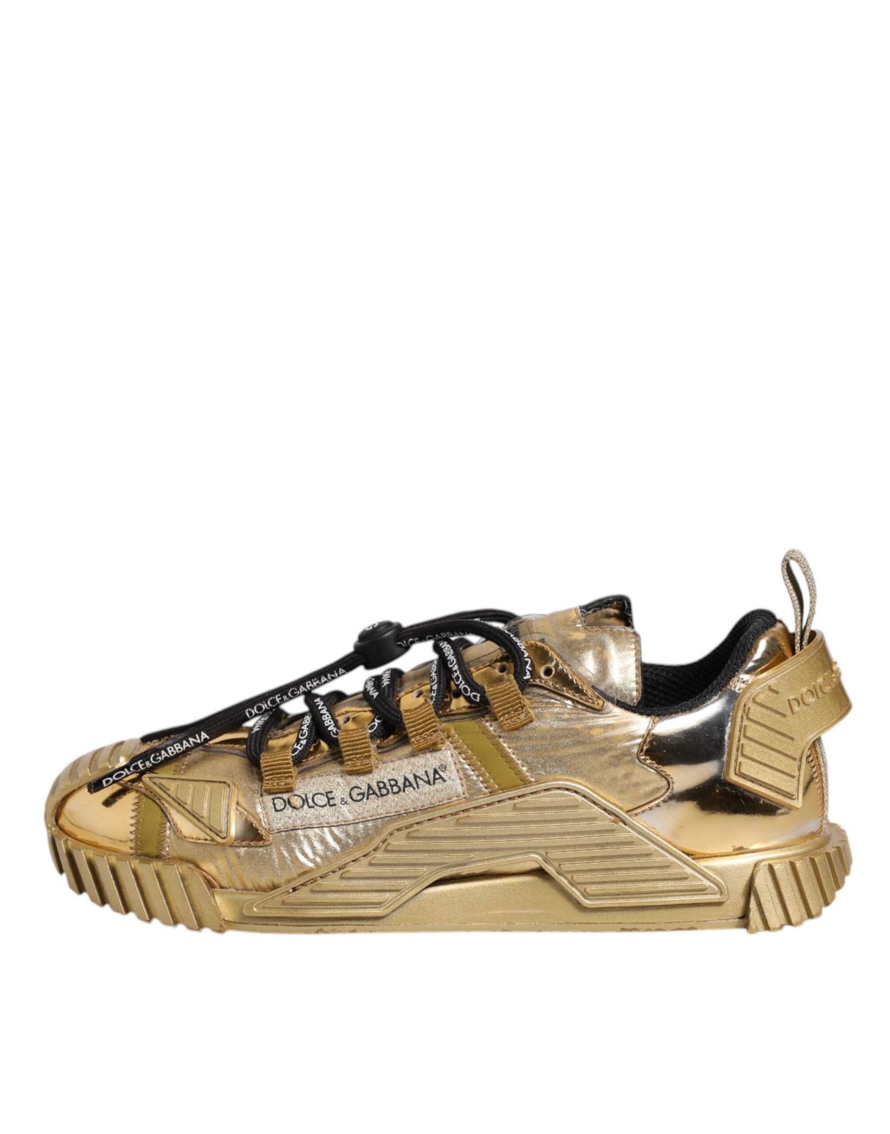 Dolce & Gabbana Gold Stretch Lace Up NS1 Sneakers Shoes | Regal Royce